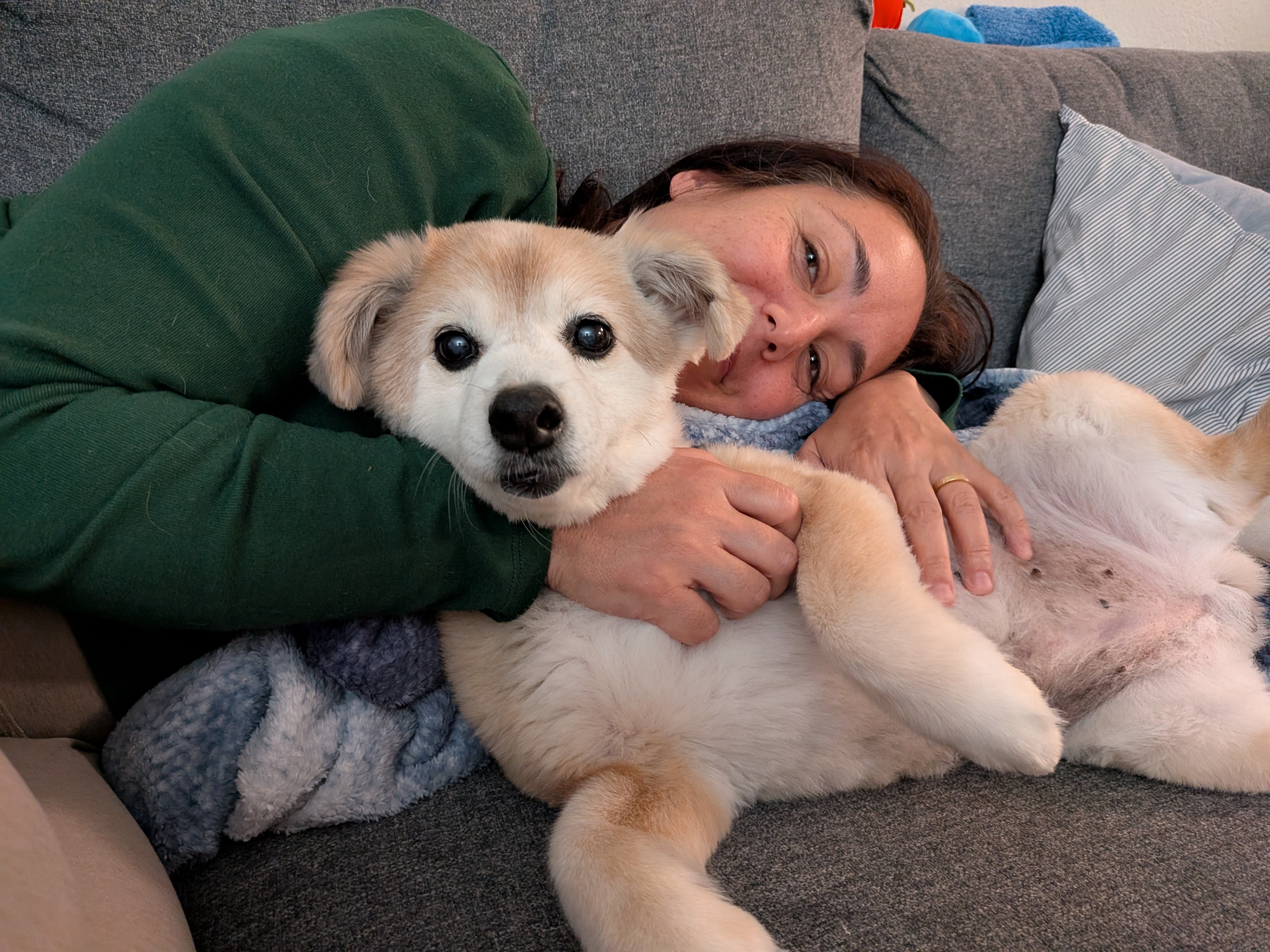 Cuddling a sleepy pup